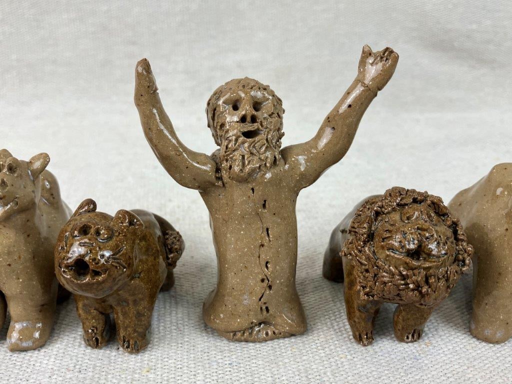 Studio Pottery Noah and Animal Figurines - 4