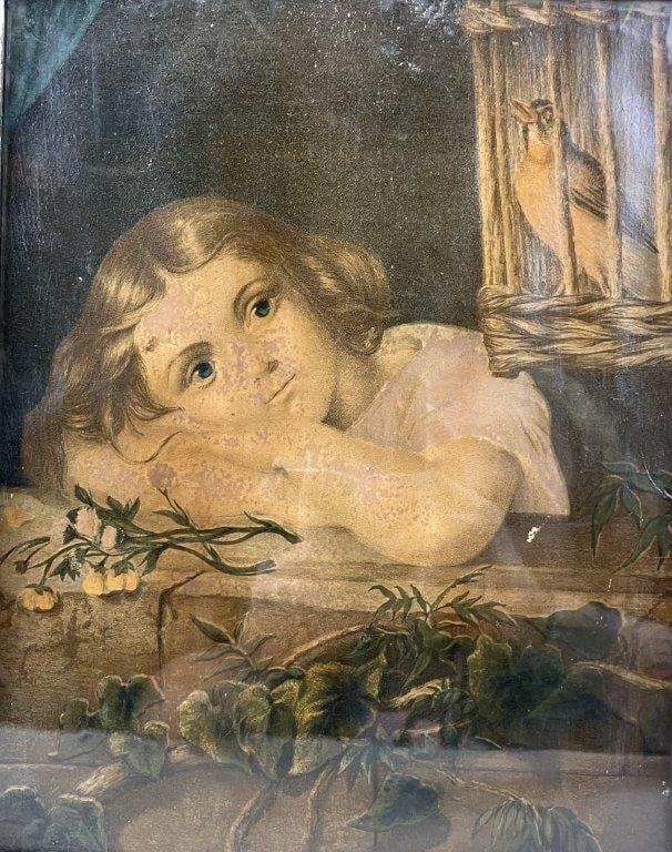 19th-Century Oleograph in Carved Criss-Cross Frame - 2