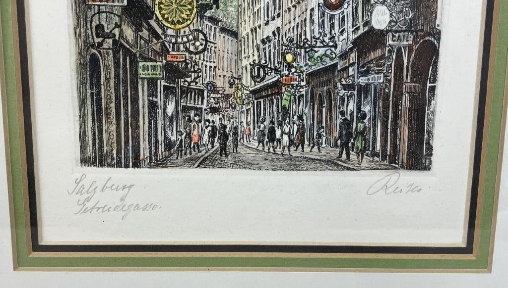 Pair of Signed Salzburg City Scenes, Hand-Colored Etchings - 4