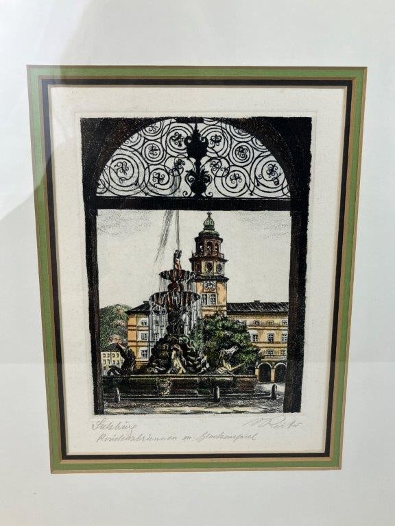 Pair of Signed Salzburg City Scenes, Hand-Colored Etchings - 6