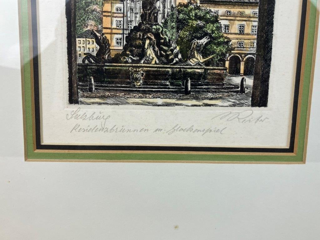 Pair of Signed Salzburg City Scenes, Hand-Colored Etchings - 7