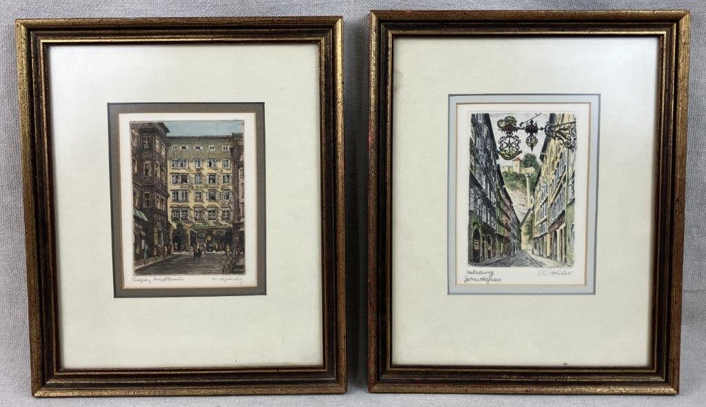 Pair of Signed Salzburg City Scenes, Etchings Including Herta Czoernig-Gobanz (1 of 10)