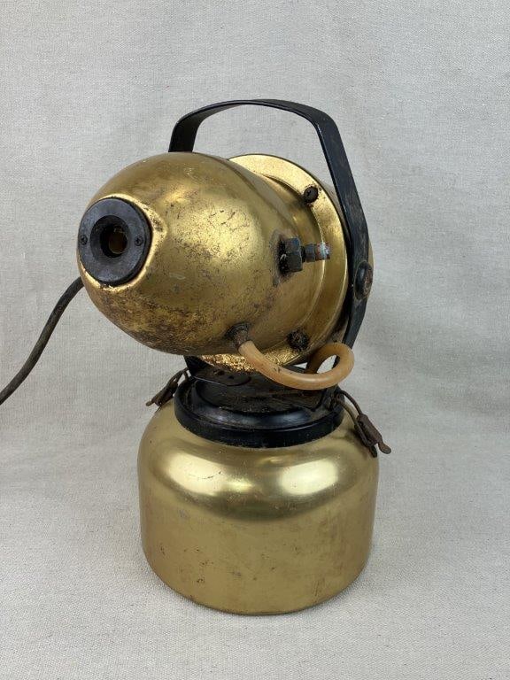 Antique Fogger: This fascinating antique fogger features a robust and gleaming brass construction, standing as a compelling artifact of historic agricultural, industrial, or horticultural utility. Originally