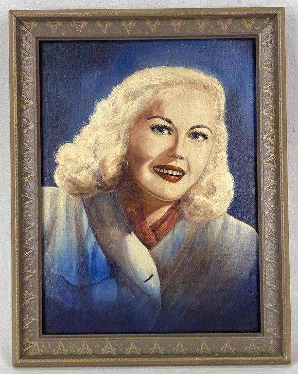 Mid-Century Modern, Hollywood Actress, Portrait Painting:: Evocative portrait captures the quintessential allure of Hollywoodâ€™s Golden Age through a striking, modernist lens. Executed in acrylic on canvas board, the painting depicts a