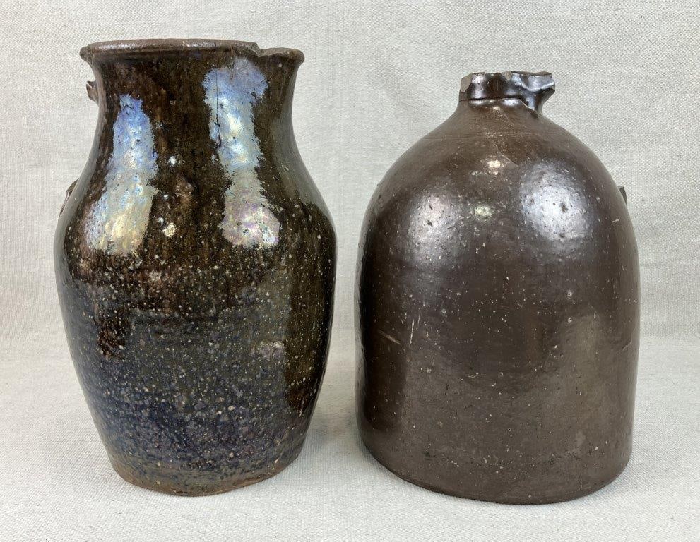 Southern Alkaline Glaze Pitcher and Albany Slip Jug - 2