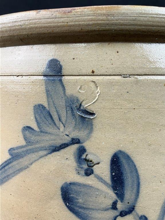 Salt-Glazed Cobalt Decorated Stoneware Crock - 2