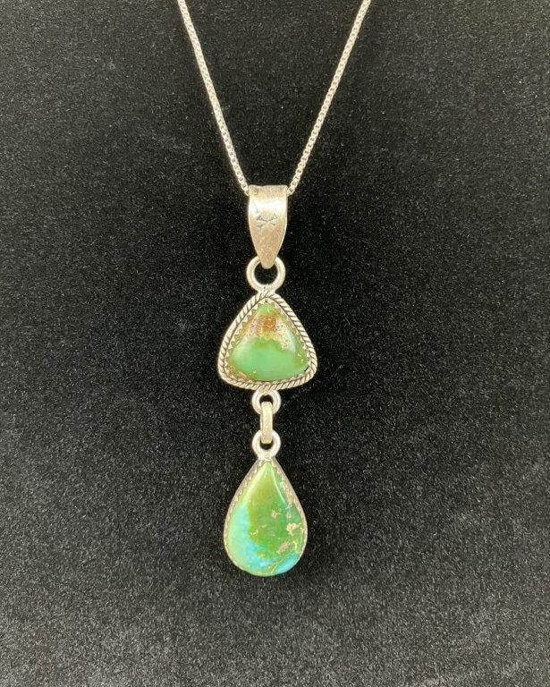 Navajo Style Sterling Silver and Turquoise Necklace - 2