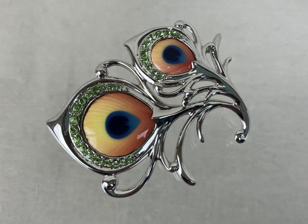 Franz Designer Porcelain Peacock Brooch - 2