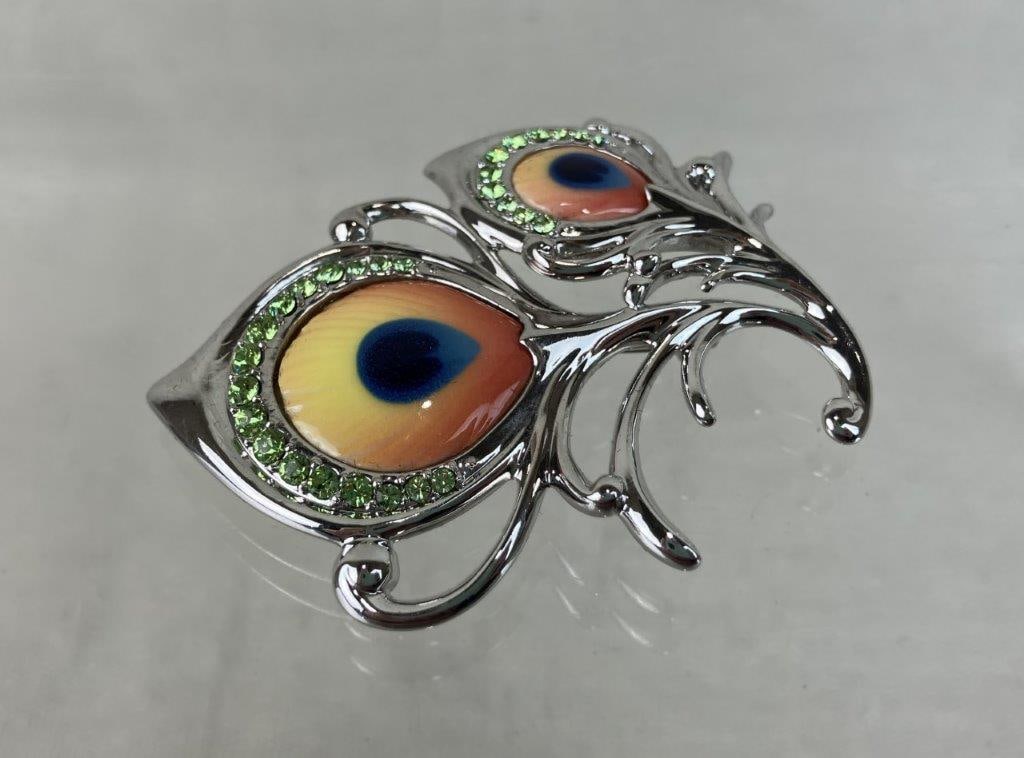Franz Designer Porcelain Peacock Brooch - 3