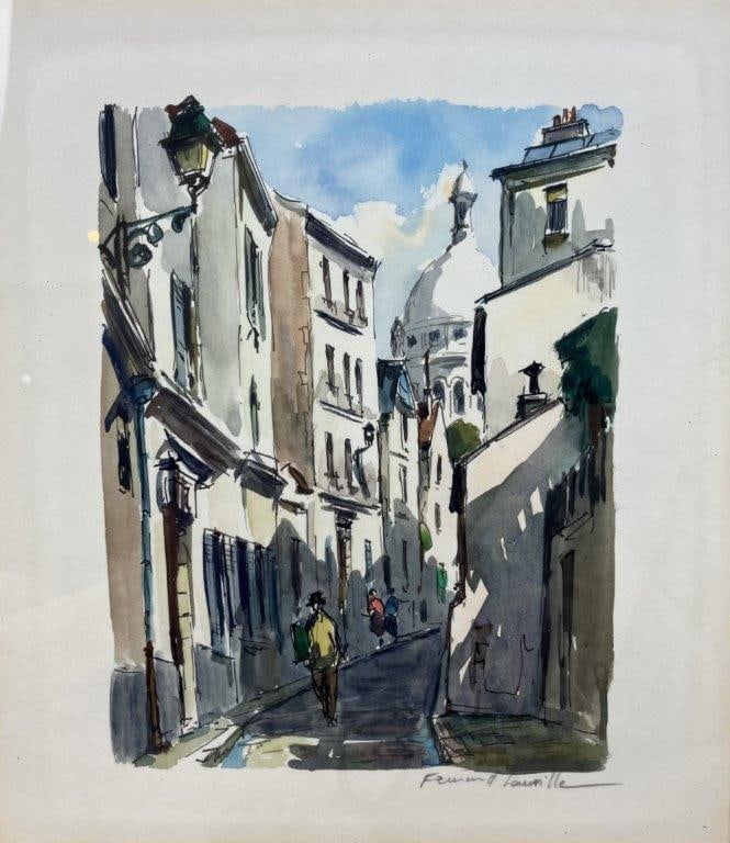 Fernand Lauville, Paris Street Scene, Watercolor Painting - 2