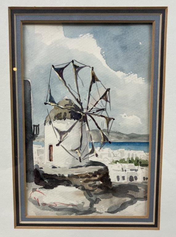 Signed Greek Landscape, Watercolor Painting - 2