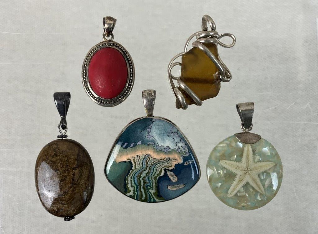 Assortment of Sterling Silver and Stone Pendants (1 of 8)