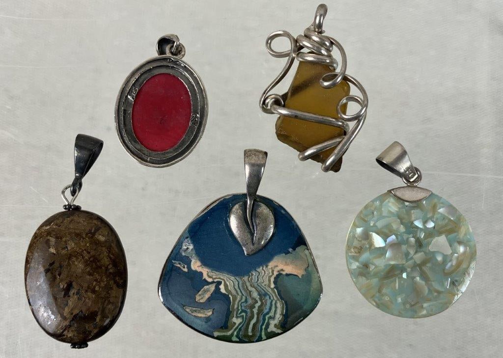 Assortment of Sterling Silver and Stone Pendants - 5