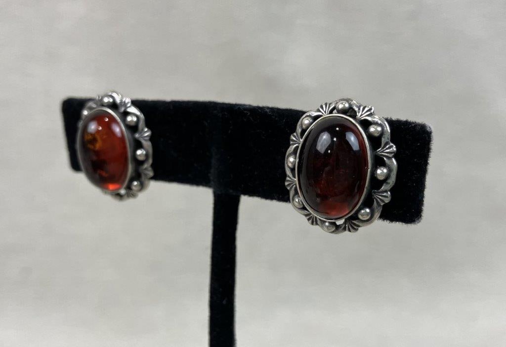 Sterling Silver Amber Earrings - 2