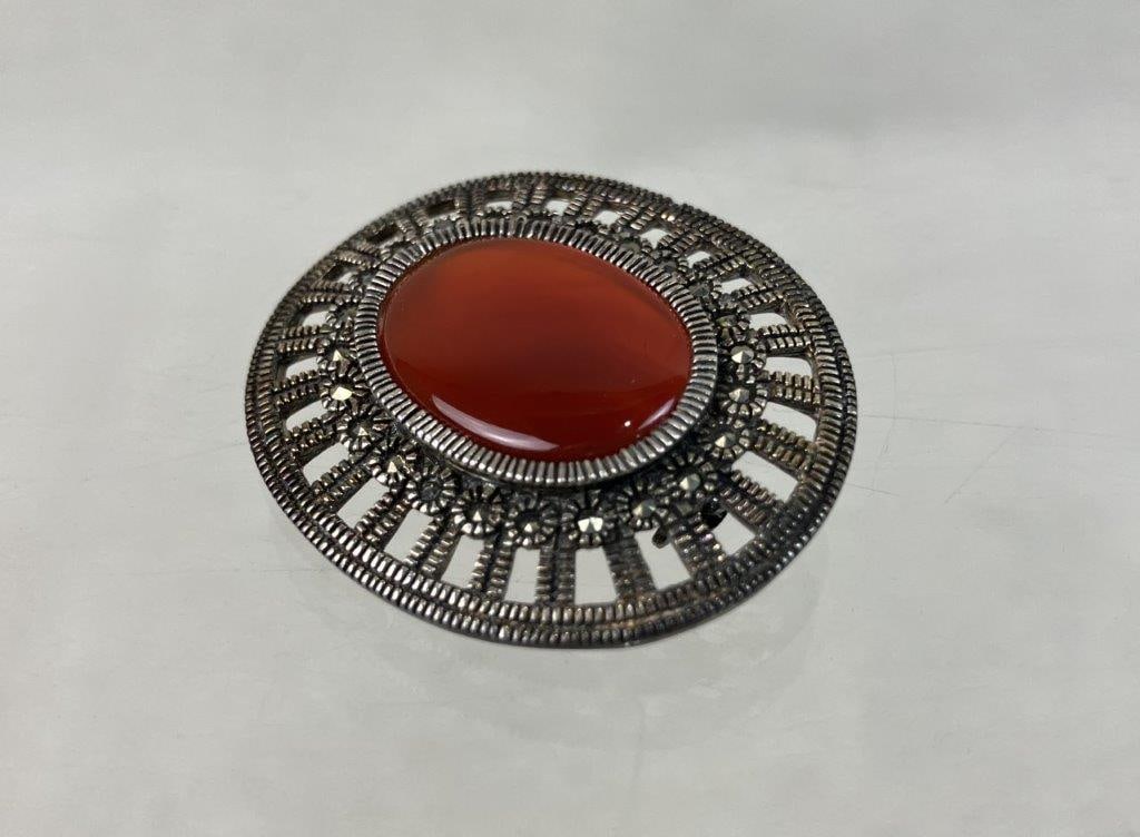Sterling Silver Carnelian Brooch - 2