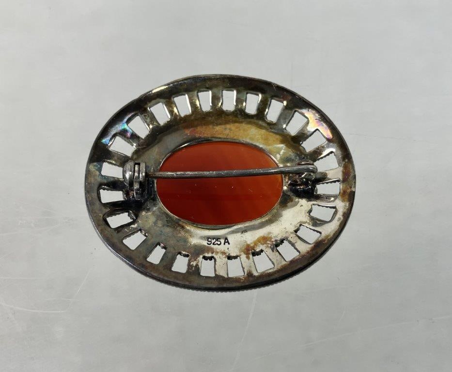Sterling Silver Carnelian Brooch - 3