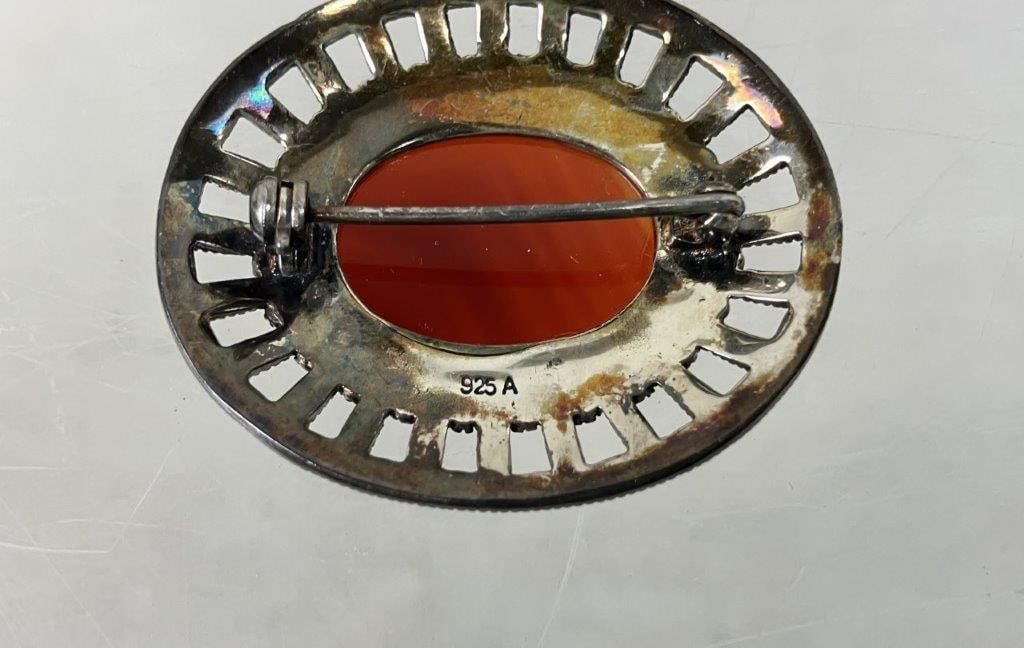 Sterling Silver Carnelian Brooch - 4