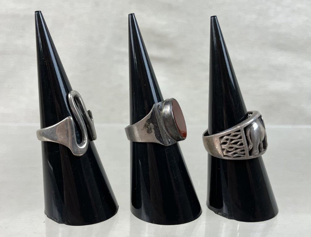 Three Artisan Rings Including Sterling Silver - 3