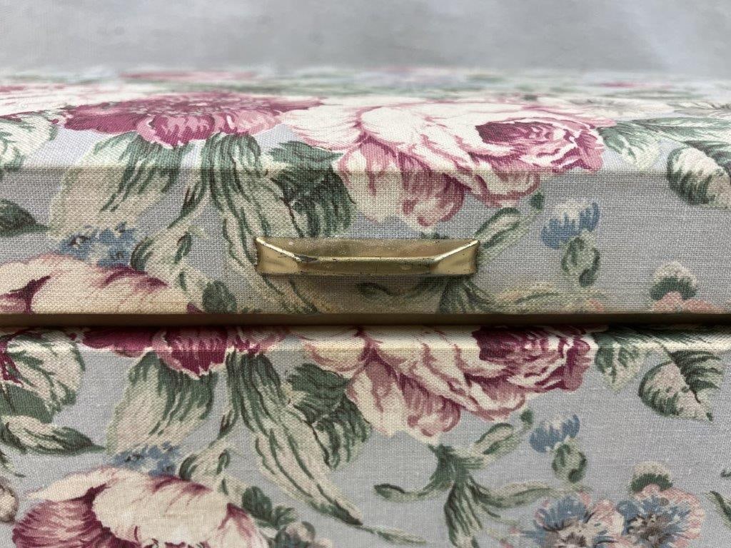 Vintage Fabric-Covered Jewelry Box with Costume Jewelry Collection - 10