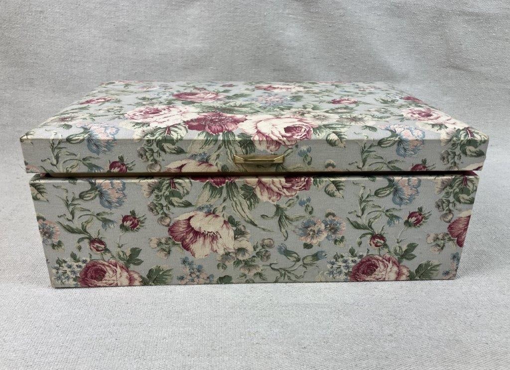 Vintage Fabric-Covered Jewelry Box with Costume Jewelry Collection - 9