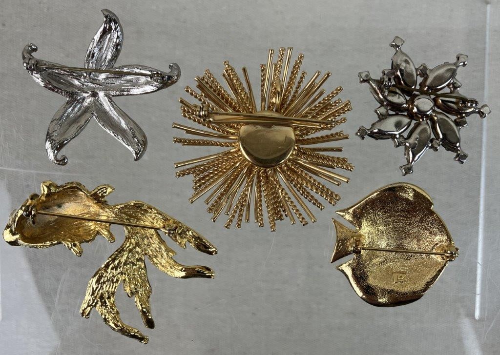 Assortment of Gold and Silver-tone Brooches Including Liz Claiborne - 5