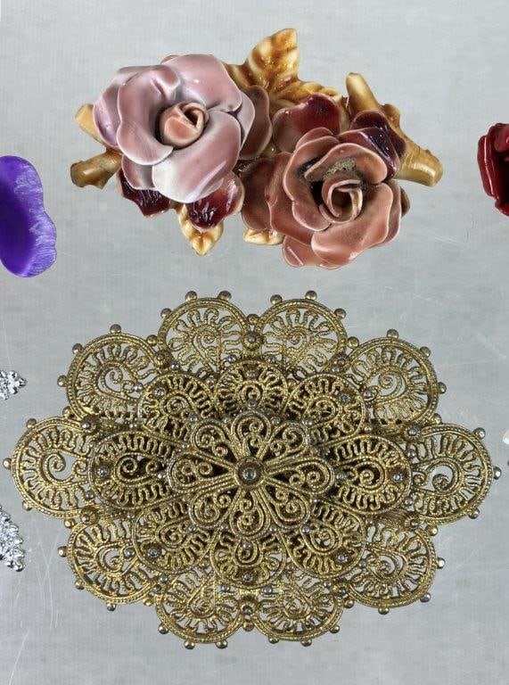 Assortment of Floral Brooches Including Sandor - 2