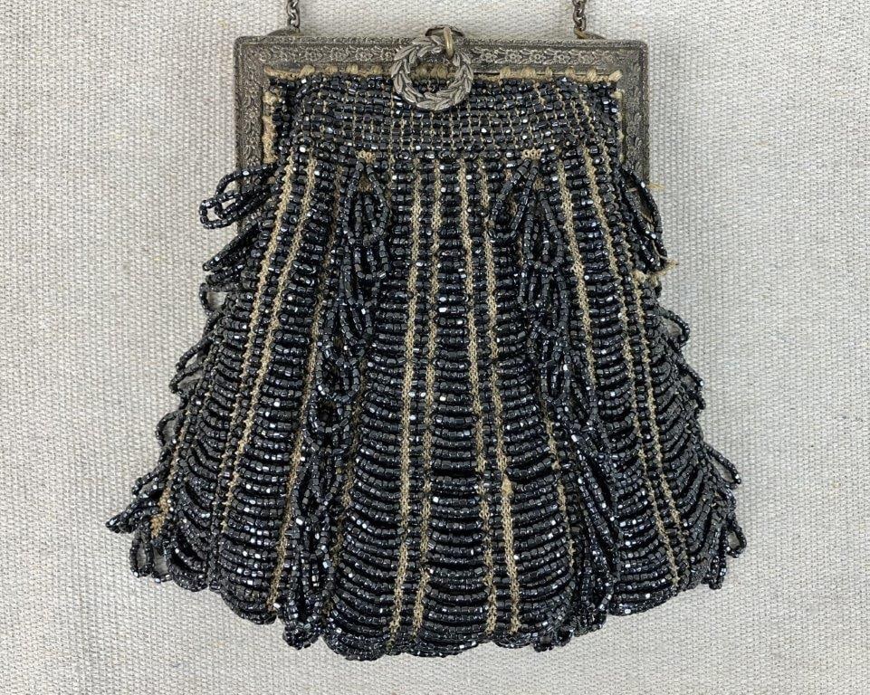 1920s Black Beaded Evening Bag - 2