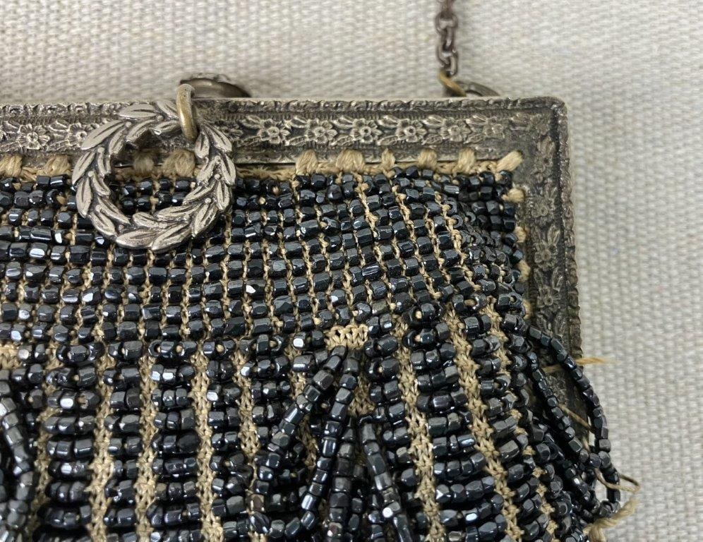 1920s Black Beaded Evening Bag - 3