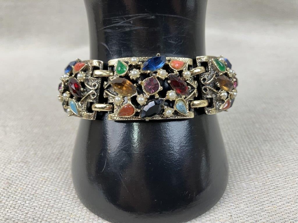 Vintage Rhinestone Panel Link Bracelet - 2
