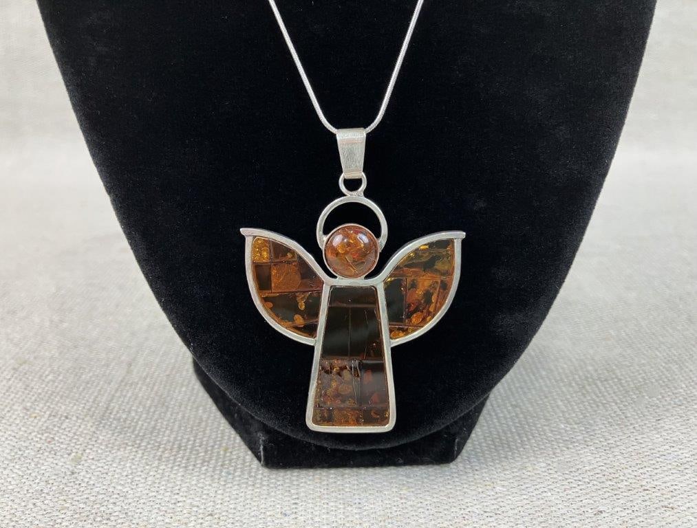 Sterling Silver and Amber Angel Necklace - 2