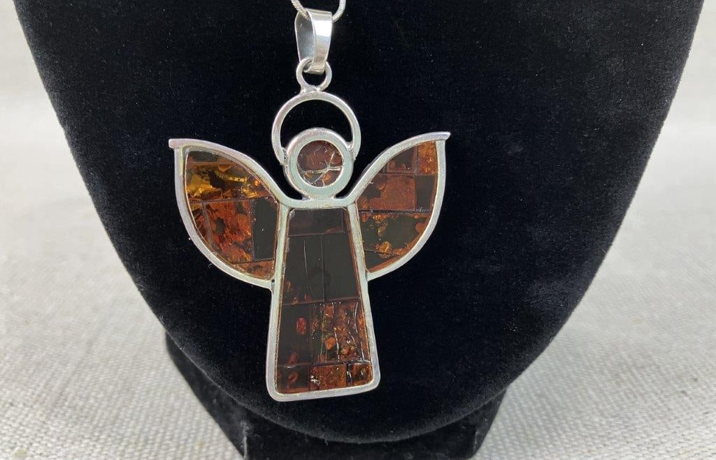 Sterling Silver and Amber Angel Necklace - 3