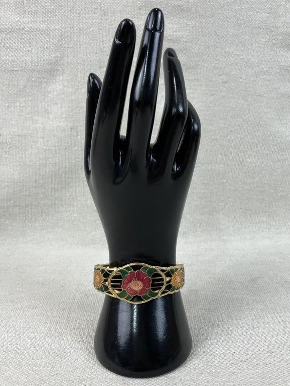Art Nouveau Style Enamel Hinged Bangle - 3