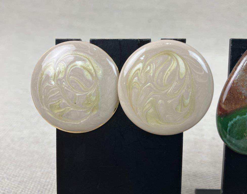 Group of Modernist Enamel Iridescent Earrings - 3