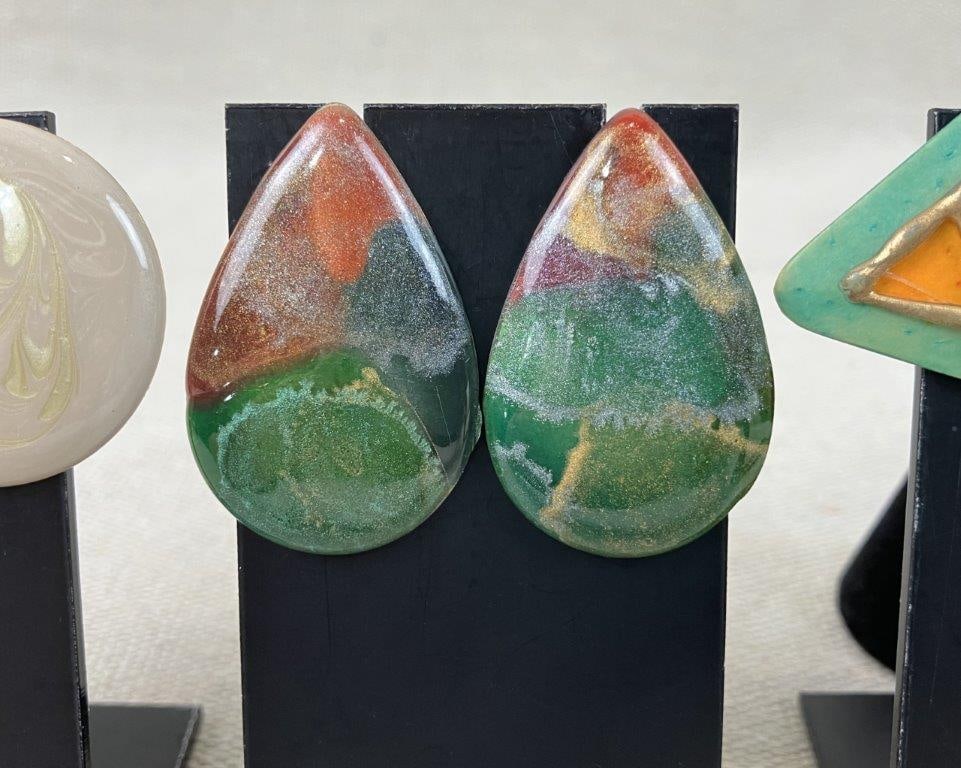 Group of Modernist Enamel Iridescent Earrings - 4