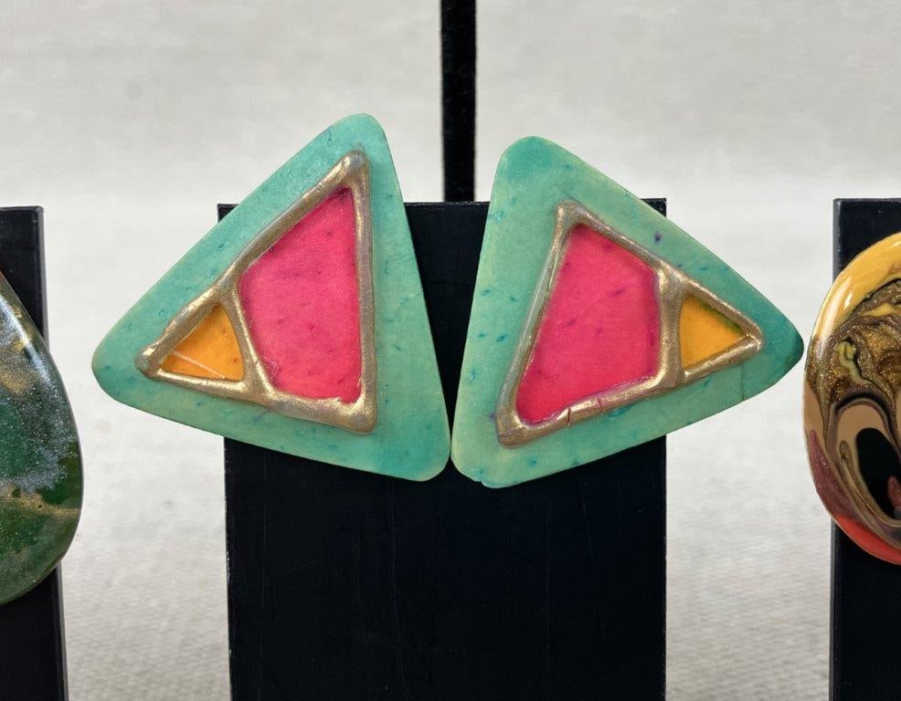 Group of Modernist Enamel Iridescent Earrings - 5