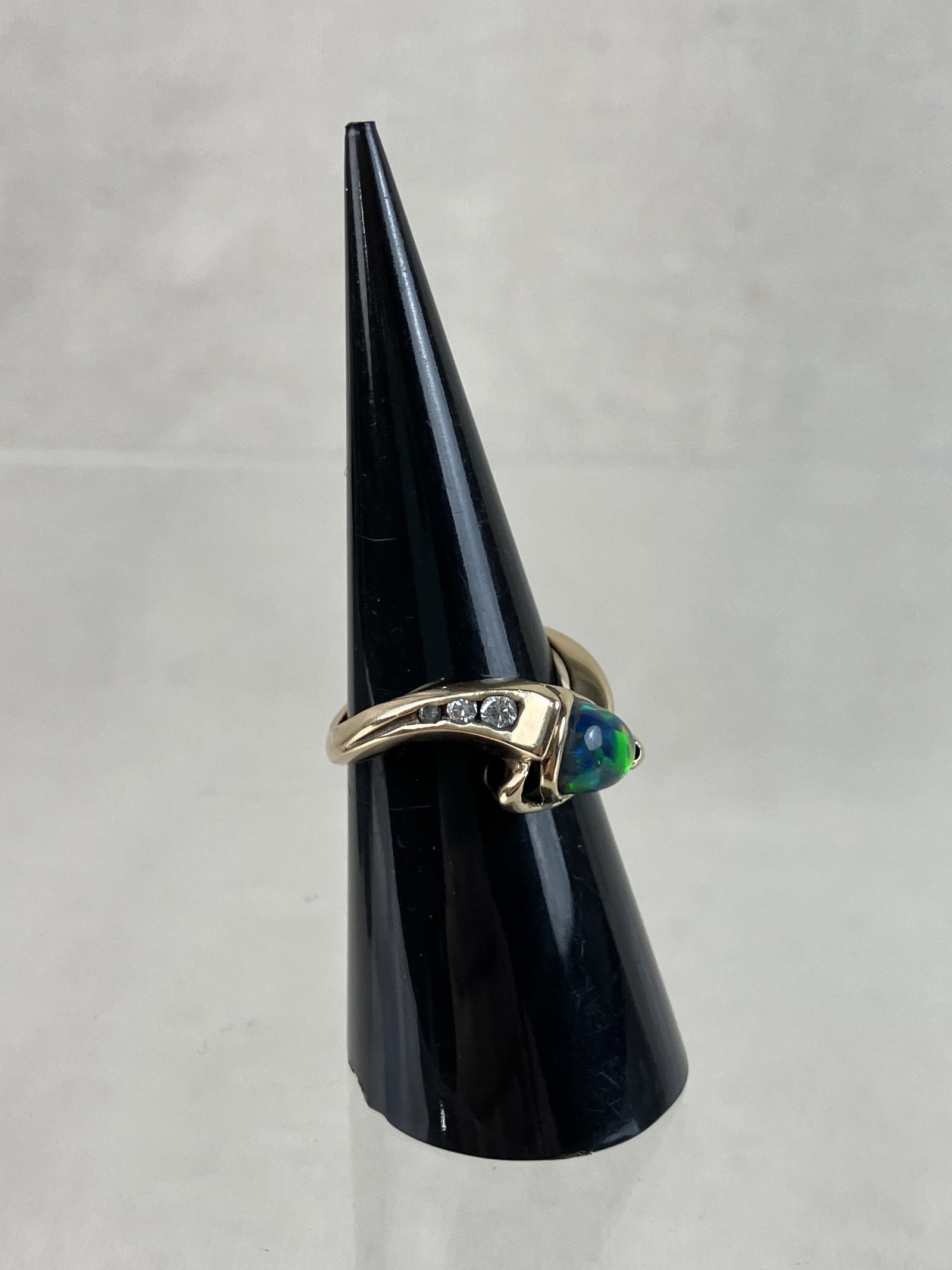 14 KT Gold, Black Opal, and Diamond Ring - 2