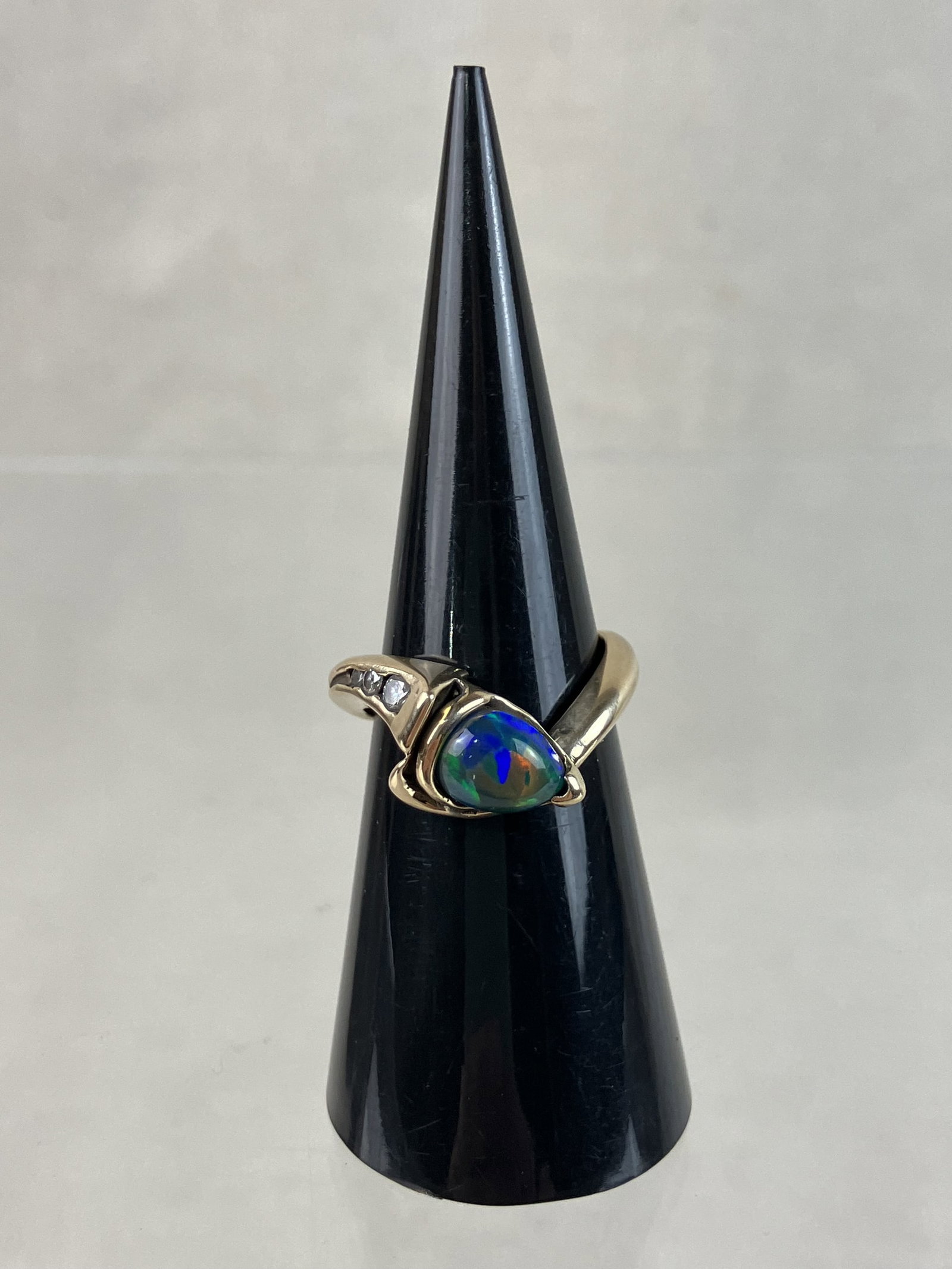 14 KT Gold, Black Opal, and Diamond Ring - 3