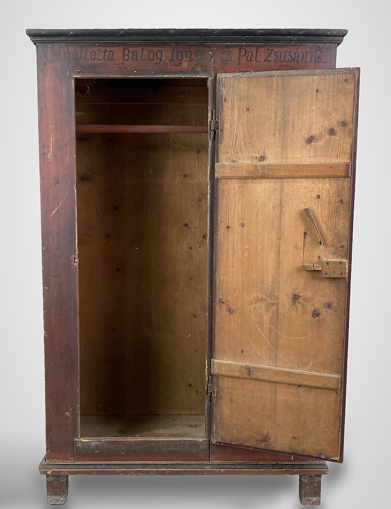 Dated 1857 Continental Folk Painted Cupboard - 11
