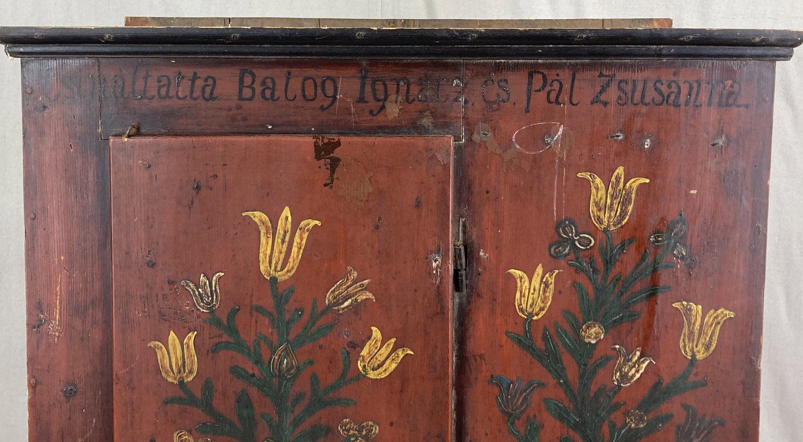 Dated 1857 Continental Folk Painted Cupboard - 2