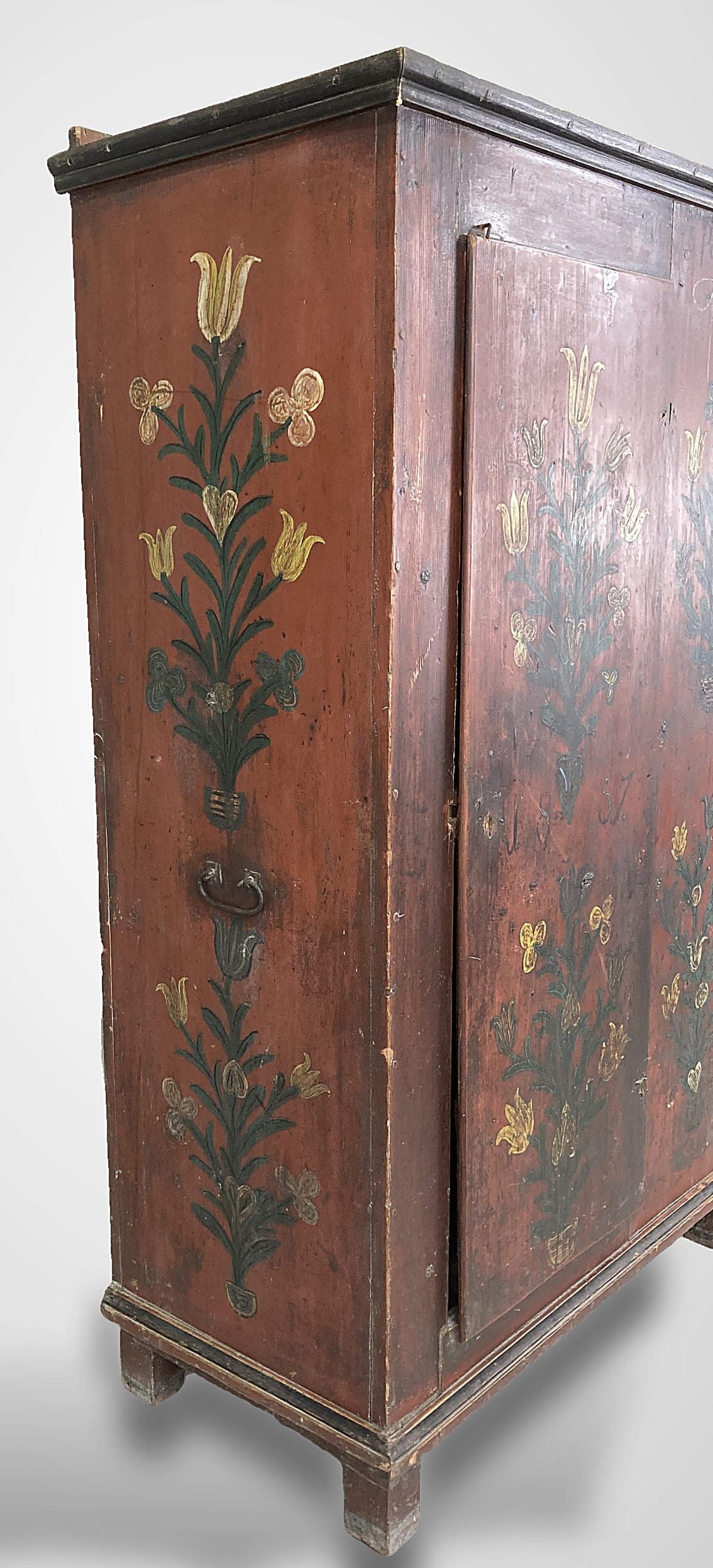 Dated 1857 Continental Folk Painted Cupboard - 5