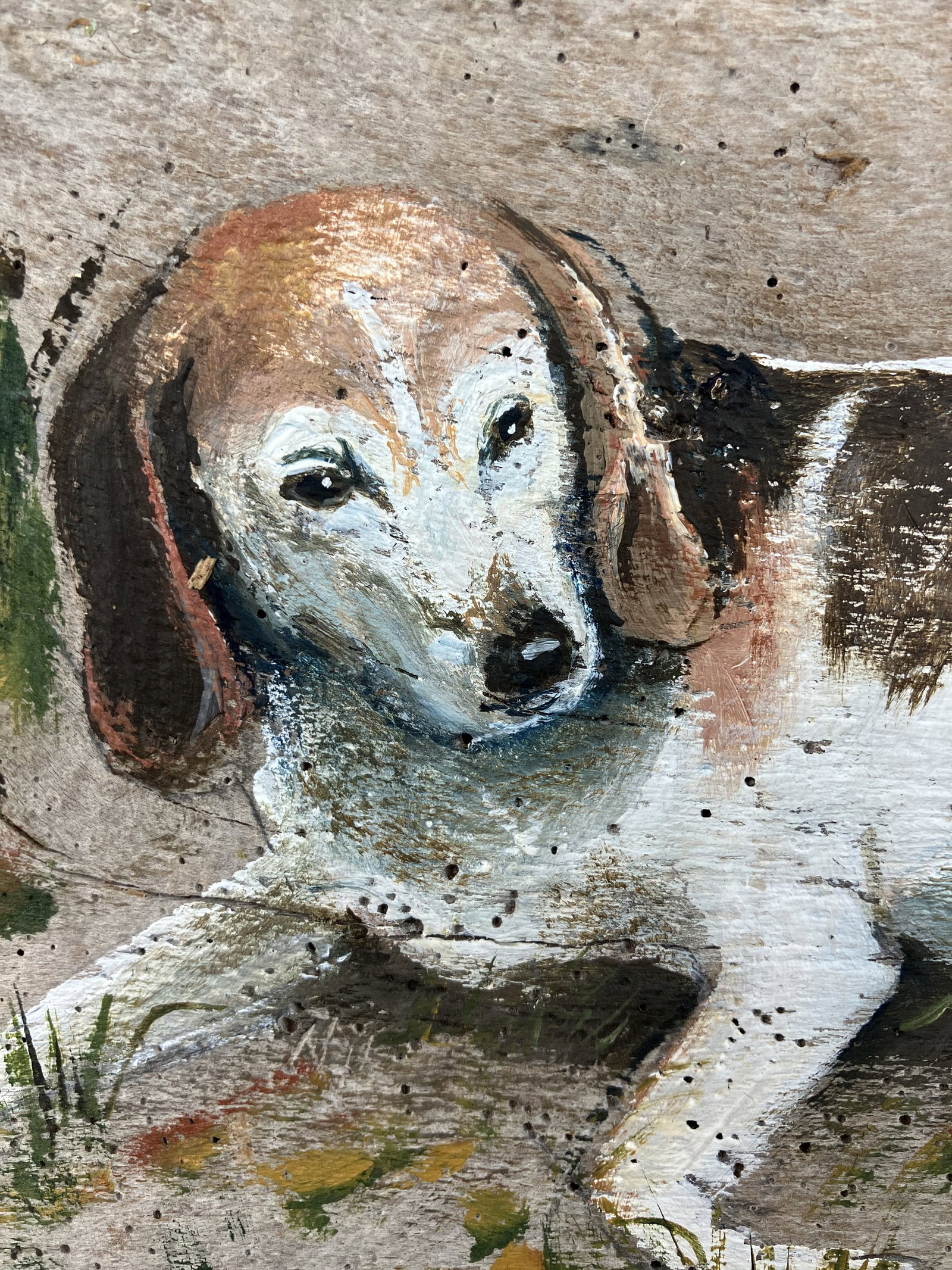 Folk Art, Hound Dog Painting on Driftwood - 3