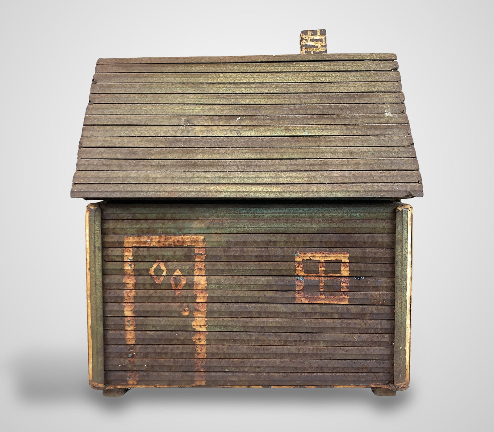 Folk Art Polychromed Log Cabin - 5