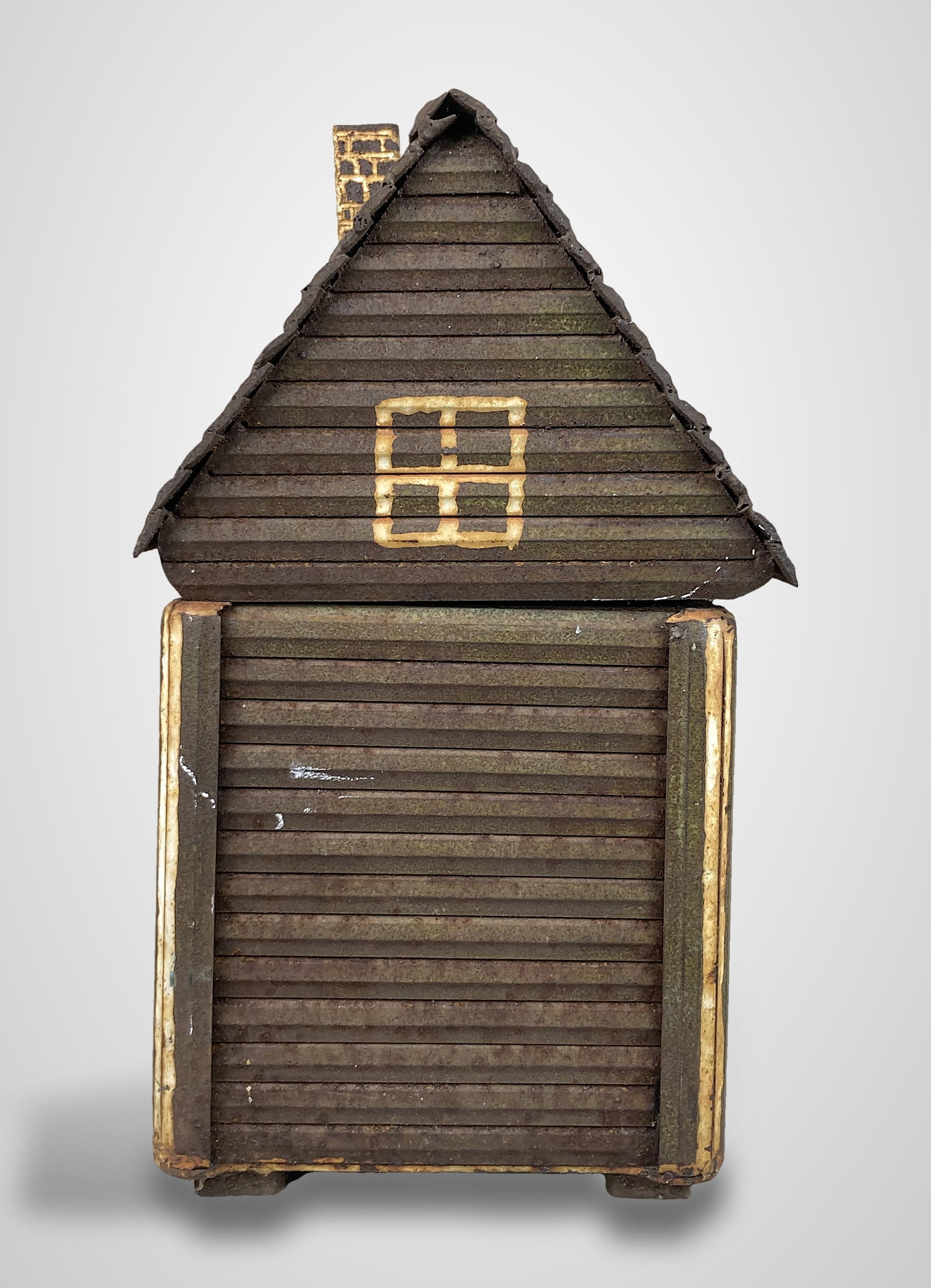 Folk Art Polychromed Log Cabin - 6