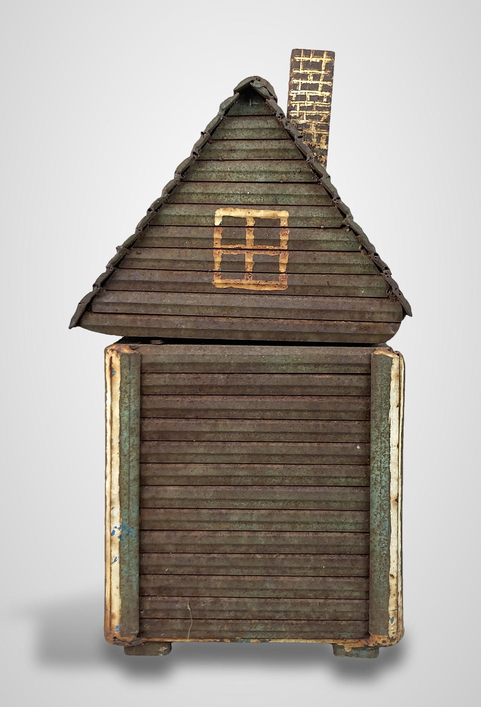 Folk Art Polychromed Log Cabin - 8