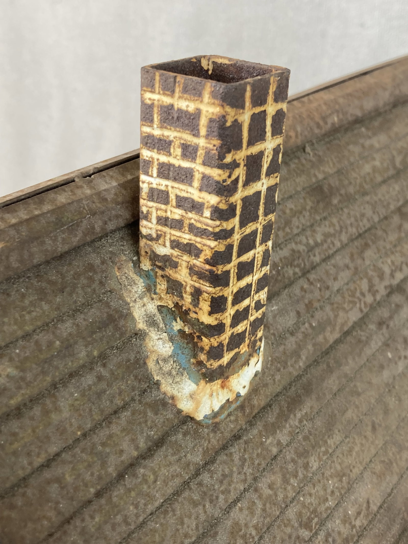 Folk Art Polychromed Log Cabin - 9
