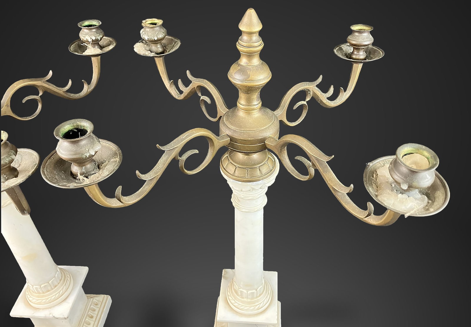 Pair of Neoclassical Carrara Marble and Brass Candelabra - 3
