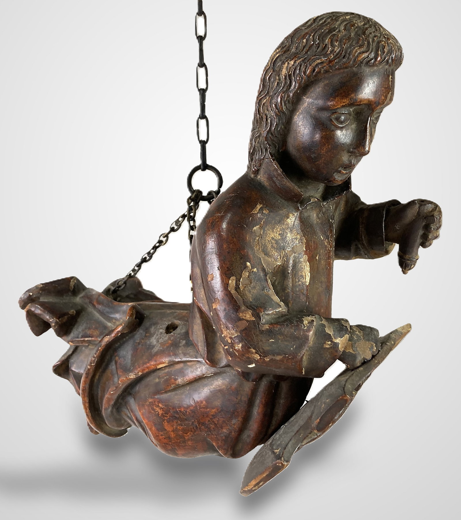 Gothic Revival Carved Wood Herald With Lion Shield - 2