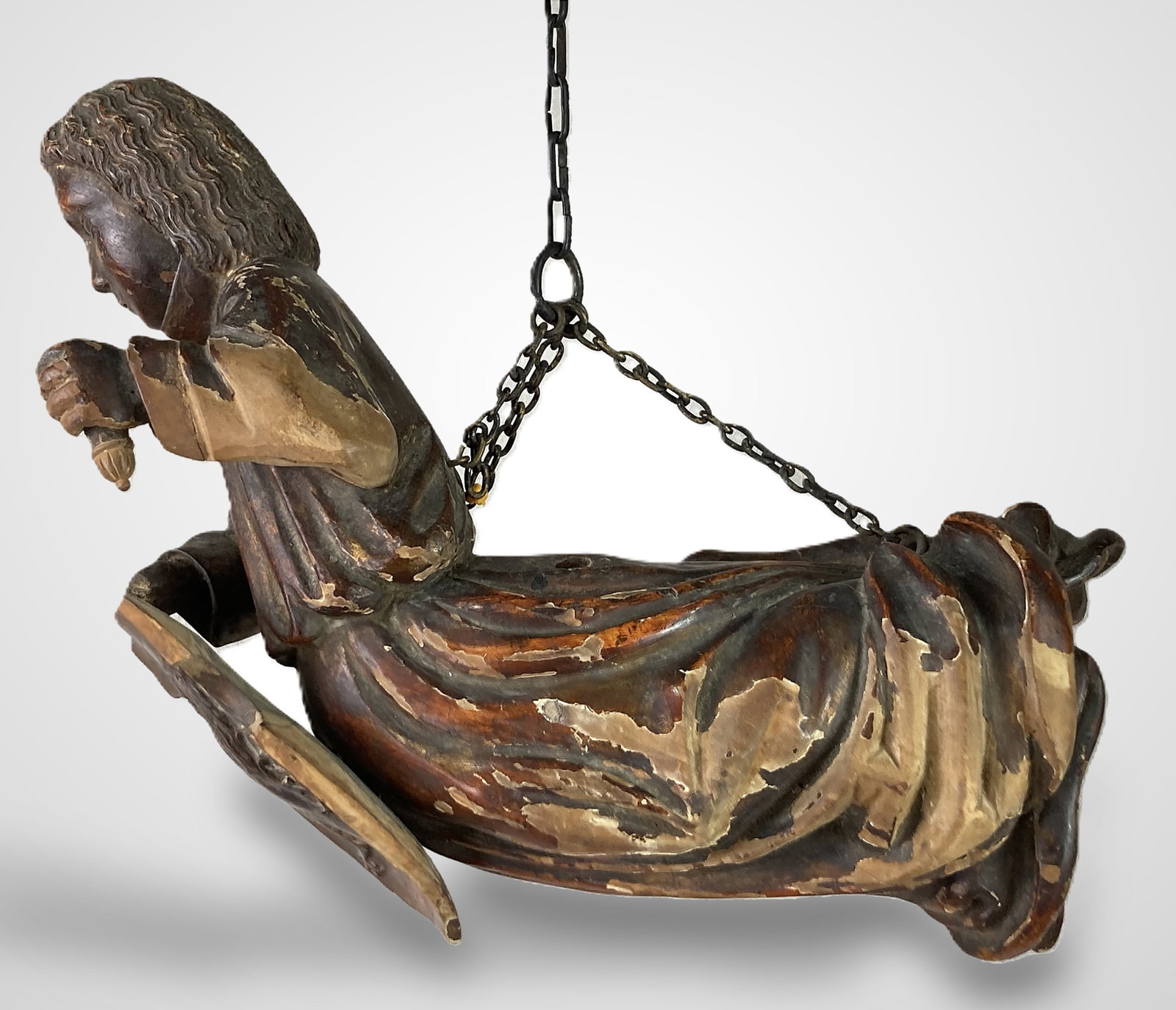 Gothic Revival Carved Wood Herald With Lion Shield - 7