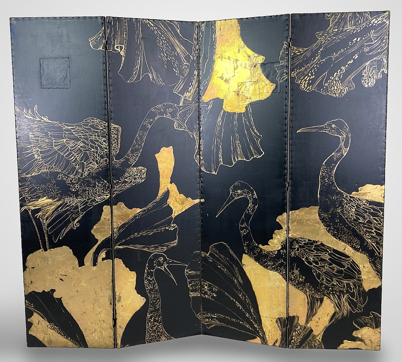 Double Sided Chinoiserie Gilt Crane Screen - 4