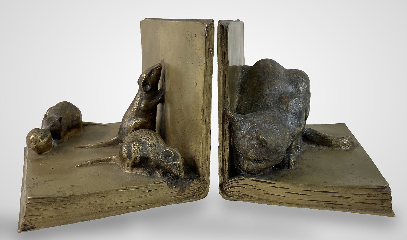 A. Duchene Bronze Cat and Mouse Bookends - 3